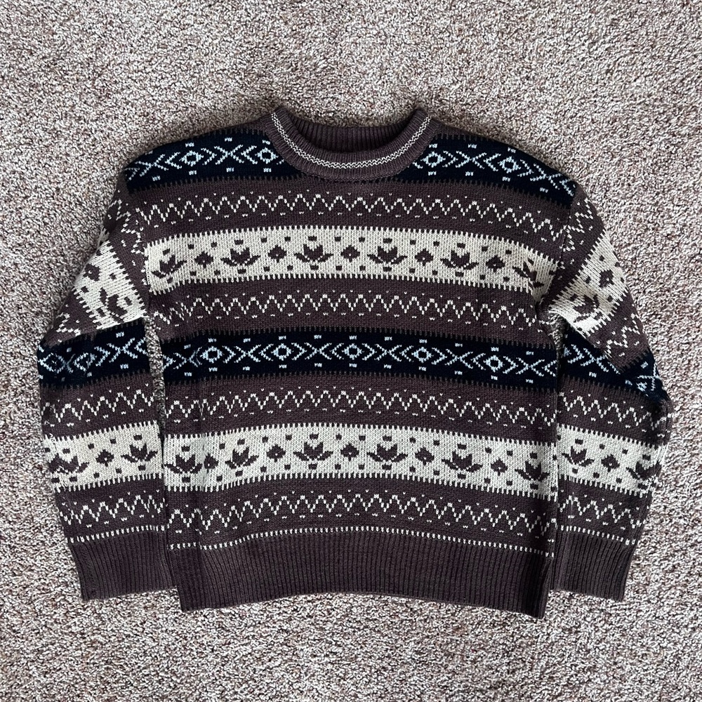 Academia Geo Pattern Brown and Cream Crewneck Sweater